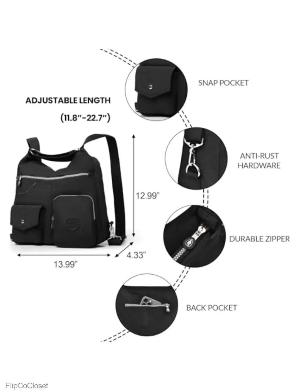 Nylon Hobo Crossbody Shoulder Bag Convertible Backpack RFID Anti-Theft